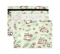 Kcldeci Raccoons and Mushrooms Pencil Pouch for 3 Ring Binder,Pencil Pouches with Zipper Pencil Bag, Clear Pencil Case Office Stationery School Organizer
