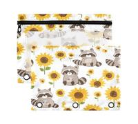Kcldeci Raccoons Sunflowers Pencil Pouch for 3 Ring Binder,Pencil Pouches with Zipper Pencil Bag, Clear Pencil Case Office Stationery School Organizer