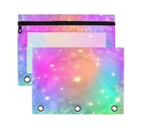 Kcldeci Rainbow Unicorn Fantasy 3 Ring Pencil Pouch Pencil Bag Pencil Zipper Pouches for 3 Ring Binder Pencil Pouch Bulk Pencil Cases with Clear Window for Office Supplies 2 Pack