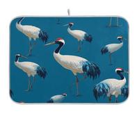 Kcldeci Red-Crowned Crane Dish Drying Mat,Absorbent Dish Drainer Kitchen Counter Dish Drying Pad for Countertops,Sinks,Draining Racks 16x18in