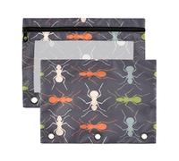 Kcldeci Seamless Pattern with Ants 3 Ring Pencil Pouch Pencil Bag Pencil Zipper Pouches for 3 Ring Binder Pencil Pouch Bulk Pencil Cases with Clear Window for Office Supplies 2 Pack