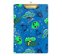 Kcldeci Space Alien Sticker Pattern Acrylic Clipboards Standard Letter A4 Size Clipboards for Classroom, Teacher Women Clip Board Office School Supplies Silver 12x9in