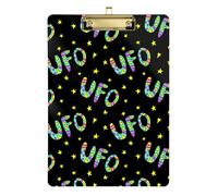 Kcldeci Space Ufology Flying Saucers Conspiracy Acrylic Clipboards Standard Letter A4 Size Clipboards for Classroom, Teacher Women Clip Board Office School Supplies Gold 12x9in