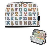 Kcldeci Standing Pencil Case Large Capacity Zippered Pen Pouch,26 Letters Alphabet Pencil Bag for Girls Boys Office School