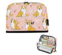 Kcldeci Standing Pencil Case Large Capacity Zippered Pen Pouch,67 Corgi Dog Pencil Bag for Girls Boys Office School