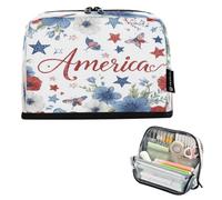 Kcldeci Standing Pencil Case Large Capacity Zippered Pen Pouch,America Poppy Flowers Pencil Bag for Girls Boys Office School