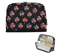 Kcldeci Standing Pencil Case Large Capacity Zippered Pen Pouch,American Flag Clover Pencil Bag for Girls Boys Office School