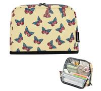 Kcldeci Standing Pencil Case Large Capacity Zippered Pen Pouch,Americans Flag Butterfly Pencil Bag for Girls Boys Office School
