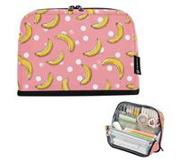 Kcldeci Standing Pencil Case Large Capacity Zippered Pen Pouch,Bannana and White Dots Pencil Bag for Girls Boys Office School