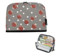 Kcldeci Standing Pencil Case Large Capacity Zippered Pen Pouch,Basketball and White Dots Pencil Bag for Girls Boys Office School