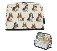 Kcldeci Standing Pencil Case Large Capacity Zippered Pen Pouch,Basset Hound Dogs1 Pencil Bag for Girls Boys Office School