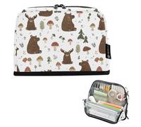 Kcldeci Standing Pencil Case Large Capacity Zippered Pen Pouch,Bear Moose Mushroom Pencil Bag for Girls Boys Office School