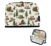 Kcldeci Standing Pencil Case Large Capacity Zippered Pen Pouch,Bears and Moose Camper