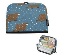 Kcldeci Standing Pencil Case Large Capacity Zippered Pen Pouch,Beaver and White Dots Pencil Bag for Girls Boys Office School