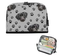 Kcldeci Standing Pencil Case Large Capacity Zippered Pen Pouch,Black Lab and Dog Paws Gray Pencil Bag for Girls Boys Office School