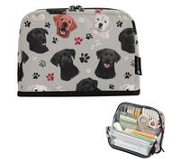 Kcldeci Standing Pencil Case Large Capacity Zippered Pen Pouch,Black Lab and Dog Paws Pencil Bag for Girls Boys Office School