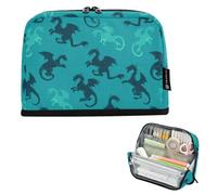 Kcldeci Standing Pencil Case Large Capacity Zippered Pen Pouch,Blue Dragon Wyverns Pencil Bag for Girls Boys Office School