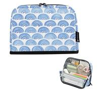Kcldeci Standing Pencil Case Large Capacity Zippered Pen Pouch,Blue Rainbows on White Pencil Bag for Girls Boys Office School