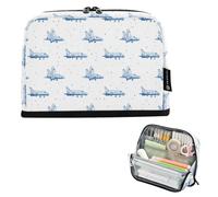 Kcldeci Standing Pencil Case Large Capacity Zippered Pen Pouch,Blue Space Shuttle Pencil Bag for Girls Boys Office School