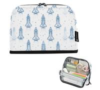 Kcldeci Standing Pencil Case Large Capacity Zippered Pen Pouch,Blue Space Shuttle1 Pencil Bag for Girls Boys Office School