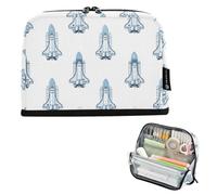 Kcldeci Standing Pencil Case Large Capacity Zippered Pen Pouch,Blue Space Shuttle2 Pencil Bag for Girls Boys Office School