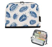 Kcldeci Standing Pencil Case Large Capacity Zippered Pen Pouch,Blue Trilobites Pencil Bag for Girls Boys Office School