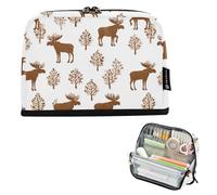 Kcldeci Standing Pencil Case Large Capacity Zippered Pen Pouch,Brown Moose1 Pencil Bag for Girls Boys Office School