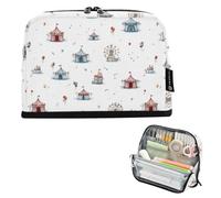 Kcldeci Standing Pencil Case Large Capacity Zippered Pen Pouch,Carnival Circus White Pencil Bag for Girls Boys Office School