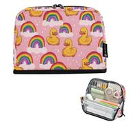 Kcldeci Standing Pencil Case Large Capacity Zippered Pen Pouch,Cartoon Ducky Rainbow Pencil Bag for Girls Boys Office School