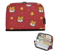 Kcldeci Standing Pencil Case Large Capacity Zippered Pen Pouch,Cartoon Tiger Head Pencil Bag for Girls Boys Office School