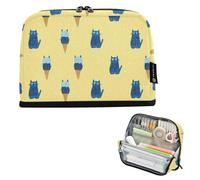 Kcldeci Standing Pencil Case Large Capacity Zippered Pen Pouch,Cat with Ice Cream and Dots Pencil Bag for Girls Boys Office School