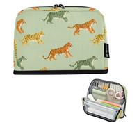 Kcldeci Standing Pencil Case Large Capacity Zippered Pen Pouch,Colorful Tiger Pencil Bag for Girls Boys Office School