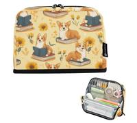 Kcldeci Standing Pencil Case Large Capacity Zippered Pen Pouch,Corgi Dogs Reading Books Pencil Bag for Girls Boys Office School