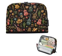 Kcldeci Standing Pencil Case Large Capacity Zippered Pen Pouch,Country Music Guitar Pencil Bag for Girls Boys Office School