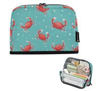 Kcldeci Standing Pencil Case Large Capacity Zippered Pen Pouch,Crab White Dots on Turquoise Pencil Bag for Girls Boys Office School