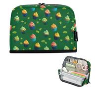 Kcldeci Standing Pencil Case Large Capacity Zippered Pen Pouch,Cupcakes Shamrock Clover Pencil Bag for Girls Boys Office School