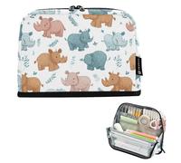 Kcldeci Standing Pencil Case Large Capacity Zippered Pen Pouch,Cute Animals Rhino Pencil Bag for Girls Boys Office School