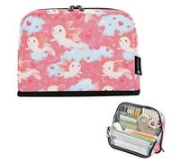 Kcldeci Standing Pencil Case Large Capacity Zippered Pen Pouch,Cute Axolotls Flying in The Sky Pencil Bag for Girls Boys Office School