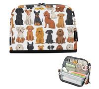 Kcldeci Standing Pencil Case Large Capacity Zippered Pen Pouch,Cute Dogs in Various Poses Pencil Bag for Girls Boys Office School