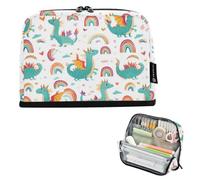 Kcldeci Standing Pencil Case Large Capacity Zippered Pen Pouch,Cute Dragon Rainbow Pencil Bag for Girls Boys Office School