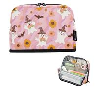 Kcldeci Standing Pencil Case Large Capacity Zippered Pen Pouch,Cute Ghosts Pencil Bag for Girls Boys Office School