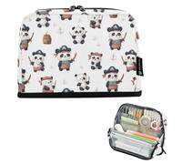 Kcldeci Standing Pencil Case Large Capacity Zippered Pen Pouch,Cute Pirate Panda on White Pencil Bag for Girls Boys Office School