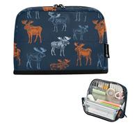 Kcldeci Standing Pencil Case Large Capacity Zippered Pen Pouch,Different Color Moose Pencil Bag for Girls Boys Office School