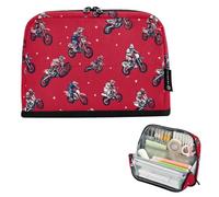 Kcldeci Standing Pencil Case Large Capacity Zippered Pen Pouch,Dirt Bike Riders Red Pencil Bag for Girls Boys Office School