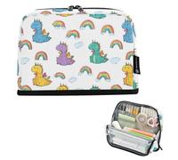 Kcldeci Standing Pencil Case Large Capacity Zippered Pen Pouch,Dragon Rainbow on White Pencil Bag for Girls Boys Office School