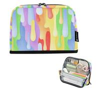 Kcldeci Standing Pencil Case Large Capacity Zippered Pen Pouch,Dripping Paint Rainbow Pencil Bag for Girls Boys Office School