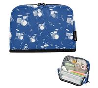 Kcldeci Standing Pencil Case Large Capacity Zippered Pen Pouch,Drum Set Music Notes Pencil Bag for Girls Boys Office School