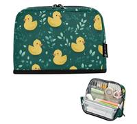 Kcldeci Standing Pencil Case Large Capacity Zippered Pen Pouch,Ducky and Green Leaves Pencil Bag for Girls Boys Office School