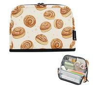 Kcldeci Standing Pencil Case Large Capacity Zippered Pen Pouch,Eclair Cinnamon Bun Pencil Bag for Girls Boys Office School