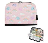 Kcldeci Standing Pencil Case Large Capacity Zippered Pen Pouch,Elephant Rainbow Pencil Bag for Girls Boys Office School